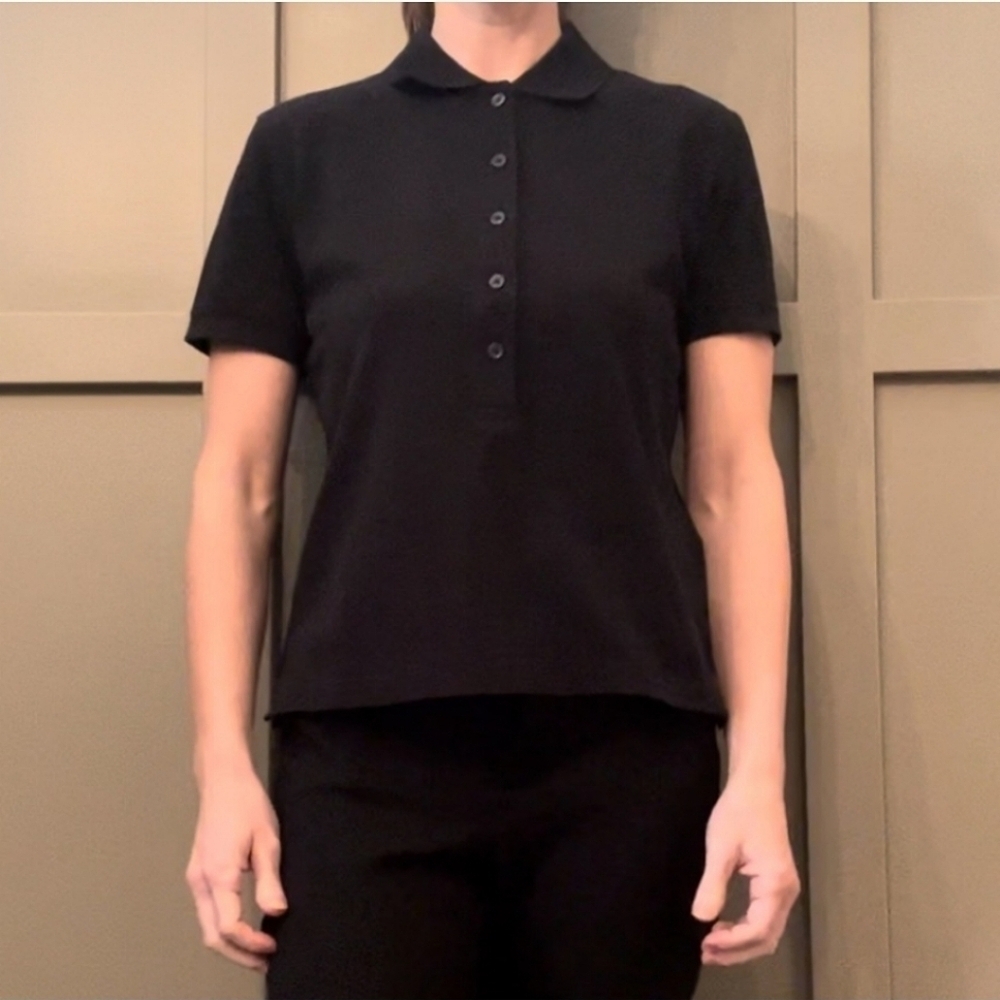 Athleta Womens Pique Short Sleeve Polo Top Sz Medium Black Casual Dark Academia